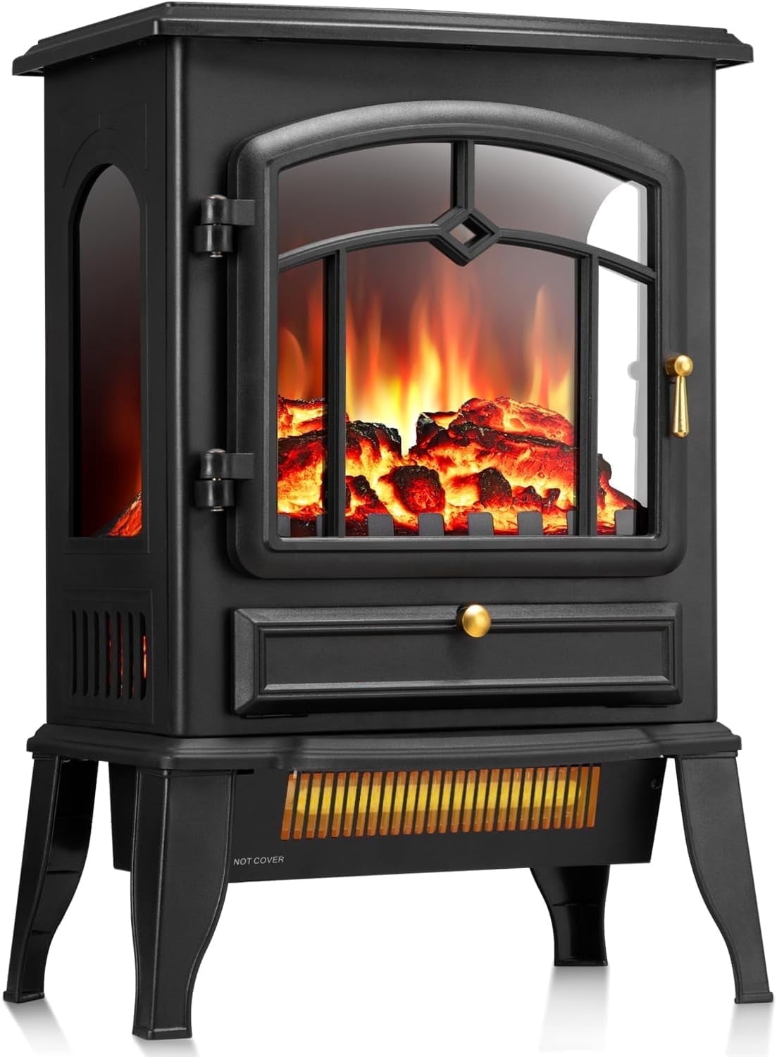 Moifoi 22" Electric Fireplace Heater,Freestanding Electric Stove 3D Realistic Flames,1000/1500W Fireplace Heater Adjustable Flame Brightness,Black