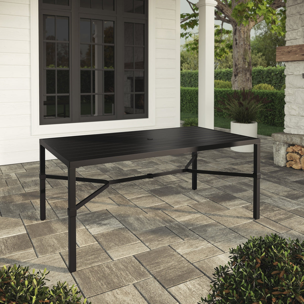 My Texas House Cambria Outdoor Dining Table, 67 in, Steel, Black