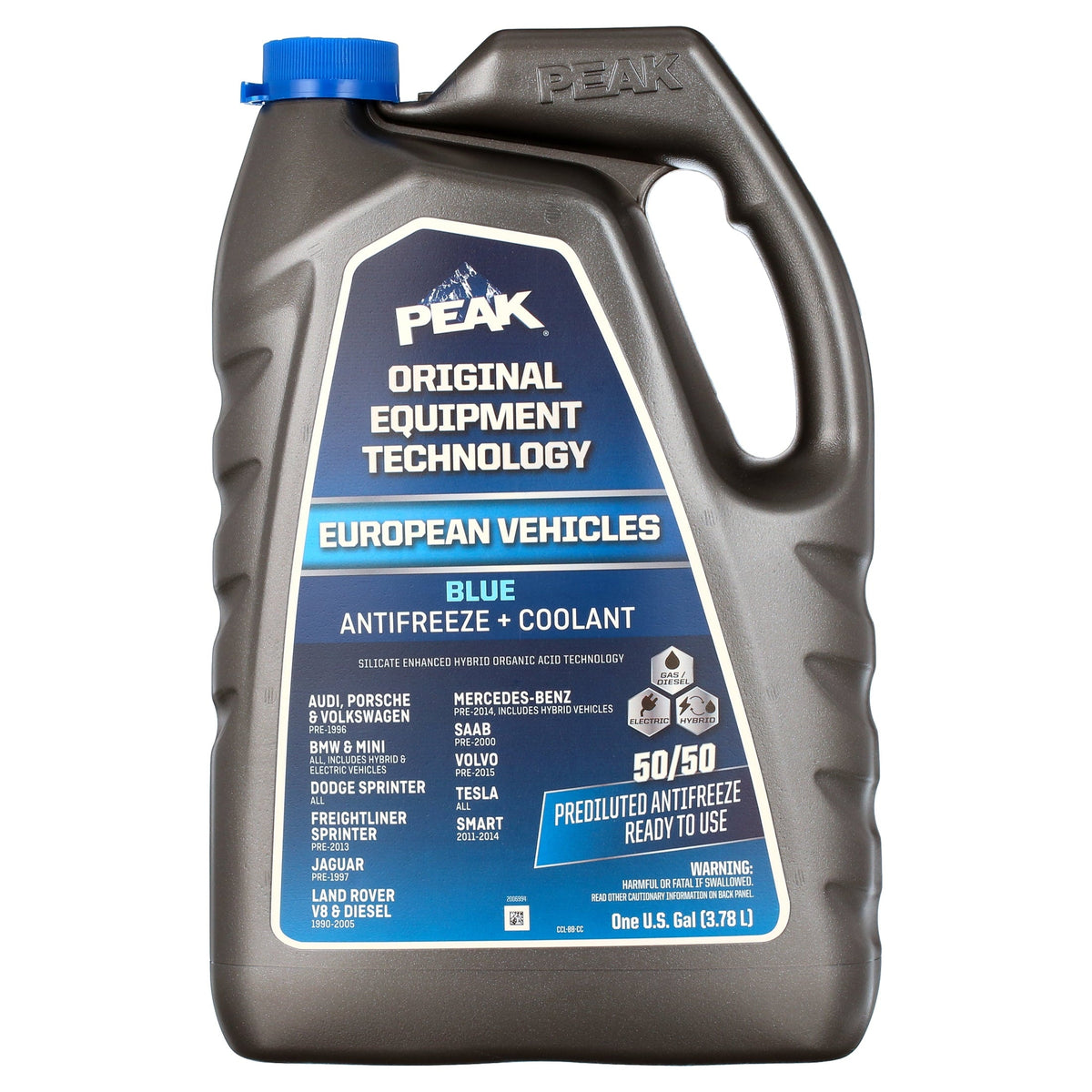 PEAK Original Equipment Technology European Vehicles Blue, 50/50 Prediluted Antifreeze & Coolant, 1 gal