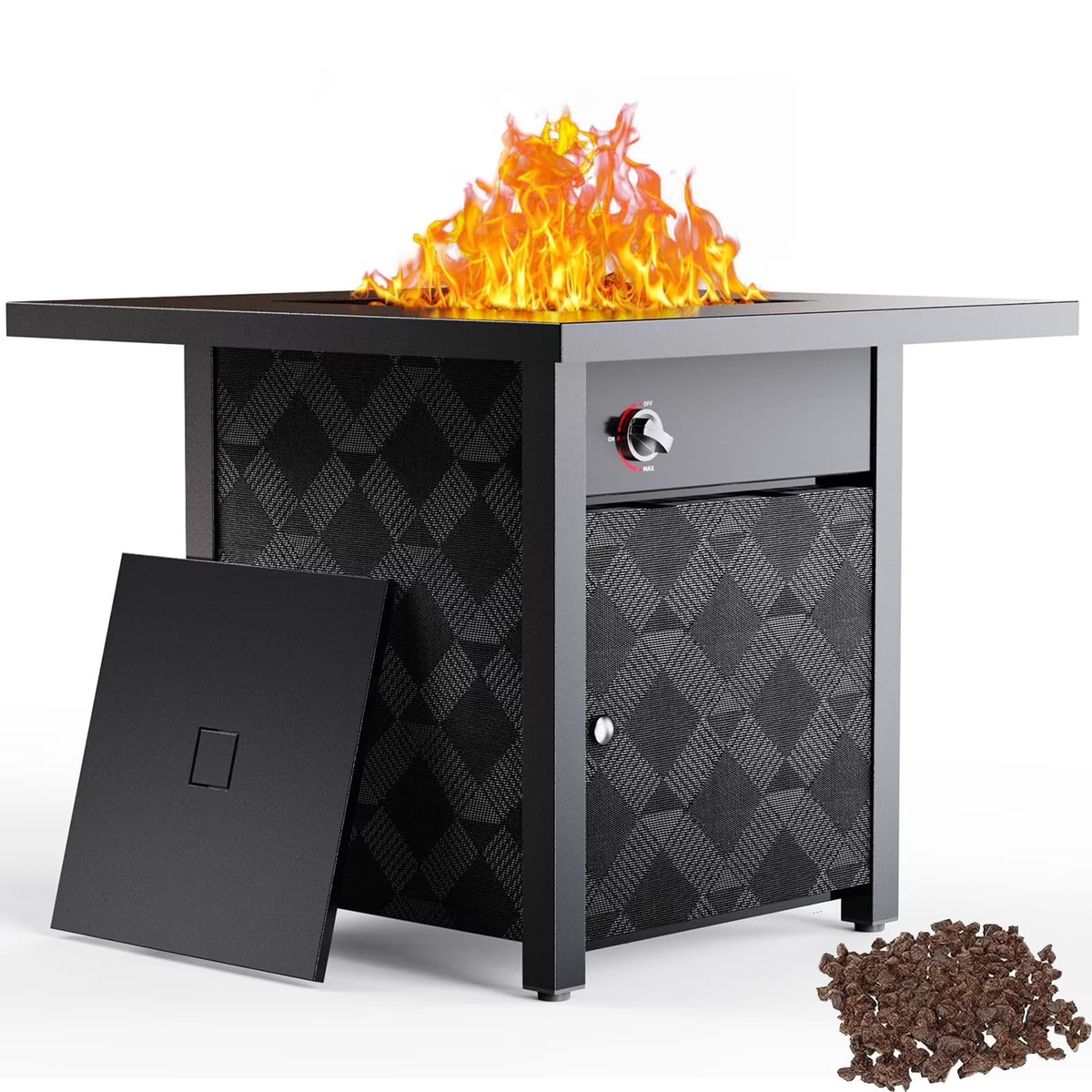 Philergo 28" Propane Fire Pit, 50,000 BTU Square Gas Fire Pit Table for Patio Garden Party with Lava Rocks, Removable Lid, CSA-Certified