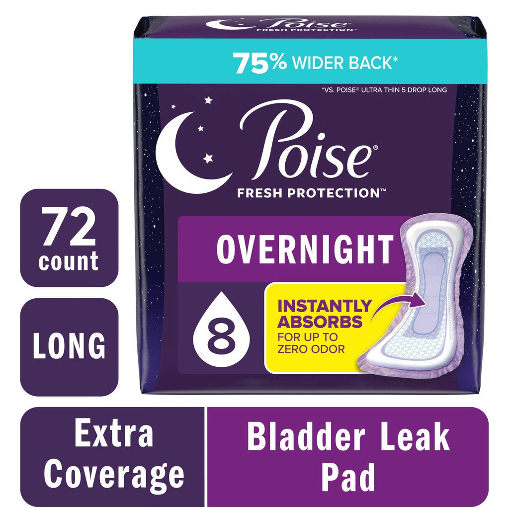 Poise Women's Overnight Incontinence Pads, Extra Coverage (72 Count)