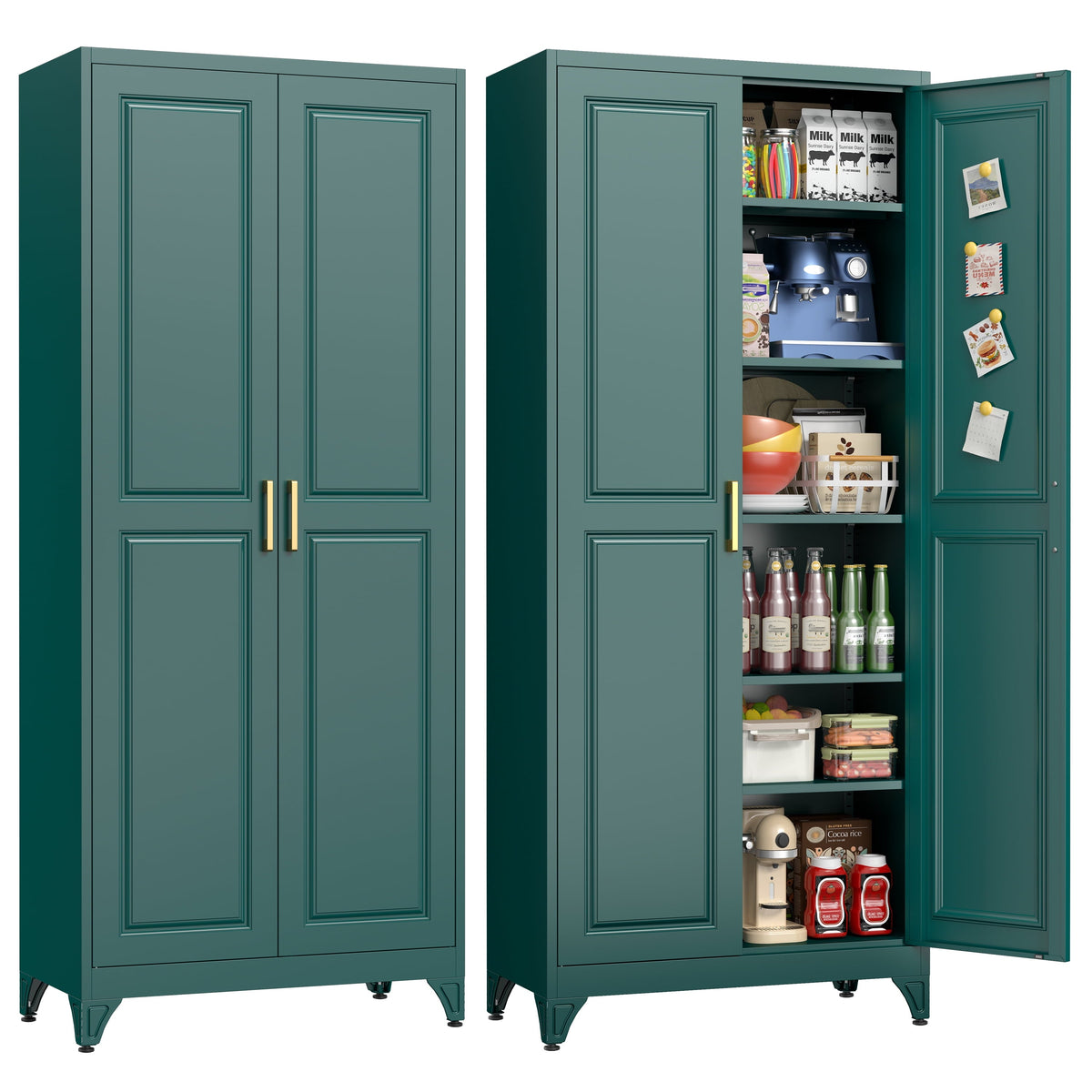 Polup 75" Green Metal Freestanding Tall Steel Pantry Storage Cabinet with 5 Adjustable Shelves for Kitchen Garage Home