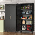 Polup Modern Tall Metal Kitchen Storage Pantry Cabinet, 75" H, Adjustable Shelves, Doors, Black