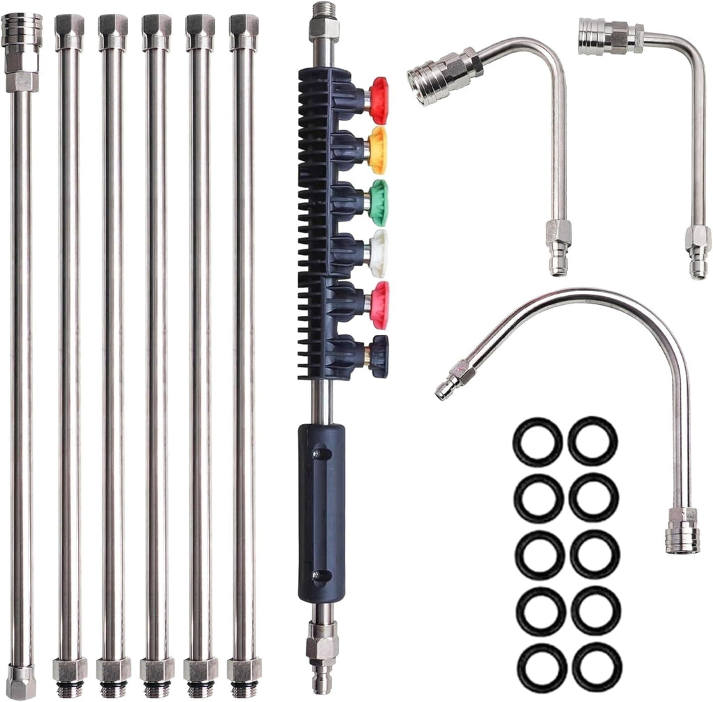 Pressure Washer Extension Wand, 10 Pack Power Washer Lance with 6 Atomization Nozzle Tips,1 Gutter Cleaner Attachment Curved Rod, 1/4" Quick Connect