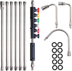 Pressure Washer Extension Wand, 10 Pack Power Washer Lance with 6 Atomization Nozzle Tips,1 Gutter Cleaner Attachment Curved Rod, 1/4" Quick Connect