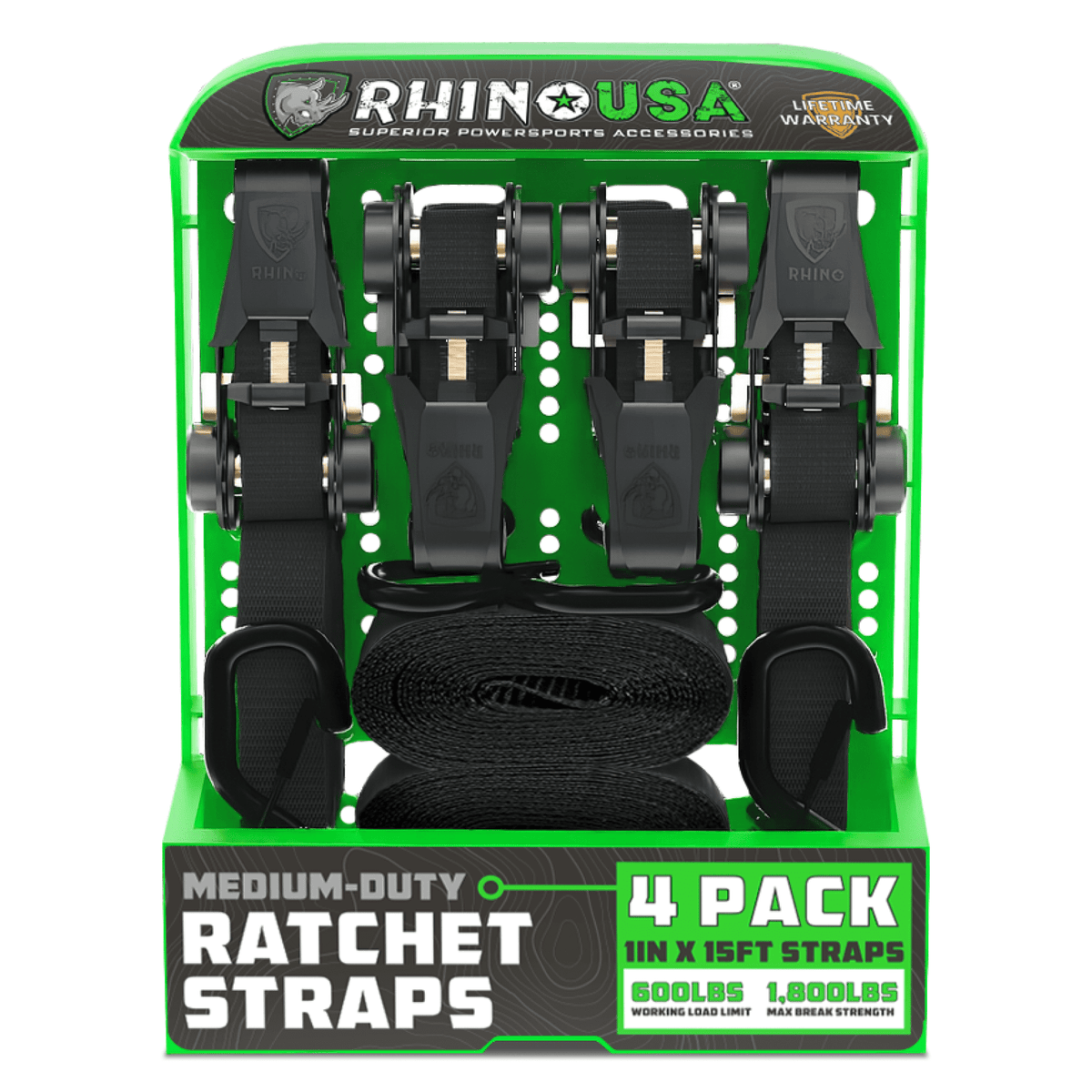 Rhino USA 1in x 15ft Medium Duty Ratchet Straps