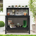 SERWALL Outdoor Potting Bench with Storage & Hooks, 3-Tier Heavy-Duty HDPE Garden Workstation Table, All-Weather Potting Table for Patio & Backyard