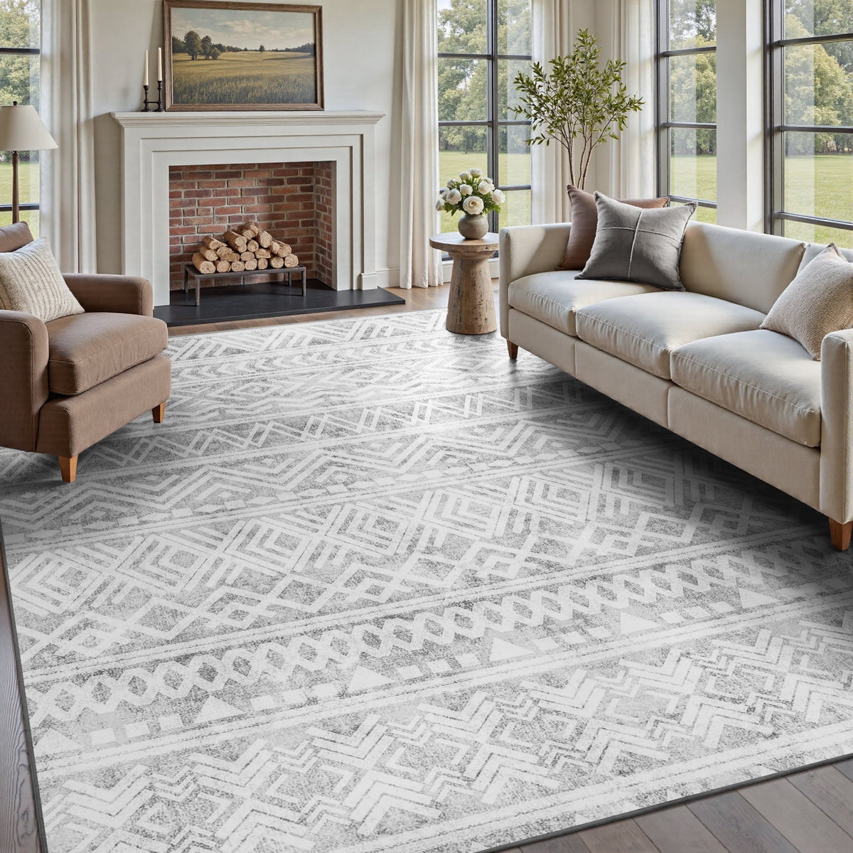 SIXHOME 5'x7' Area Rugs for Living Room Washable Rugs Boho Large Area Rug Modern Geometric Neutral Living Room Rug Carpet Soft Rugs for Bedroom
