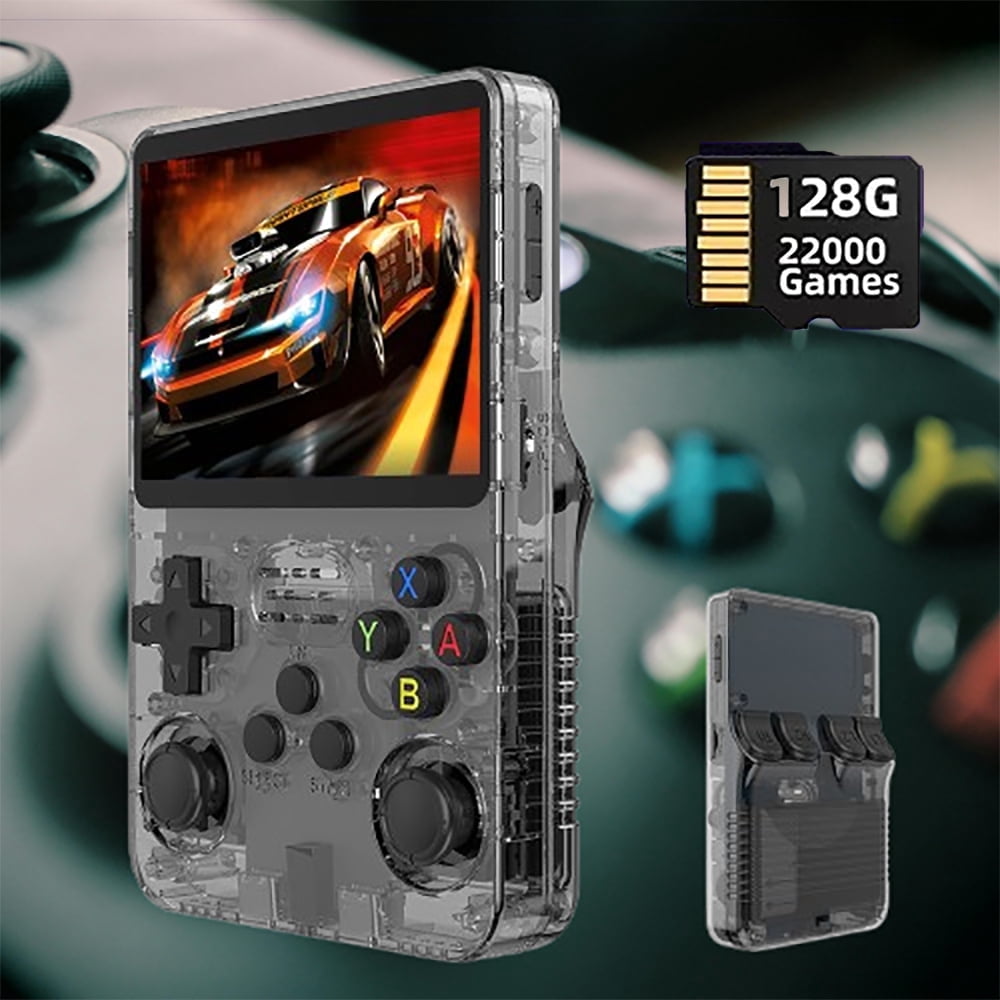 Salange R36S Open Source Handheld Game Console, 3.5-inch 3D large screen, GBA Dual Joystick, Arcade Nostalgia, Black, 128GB