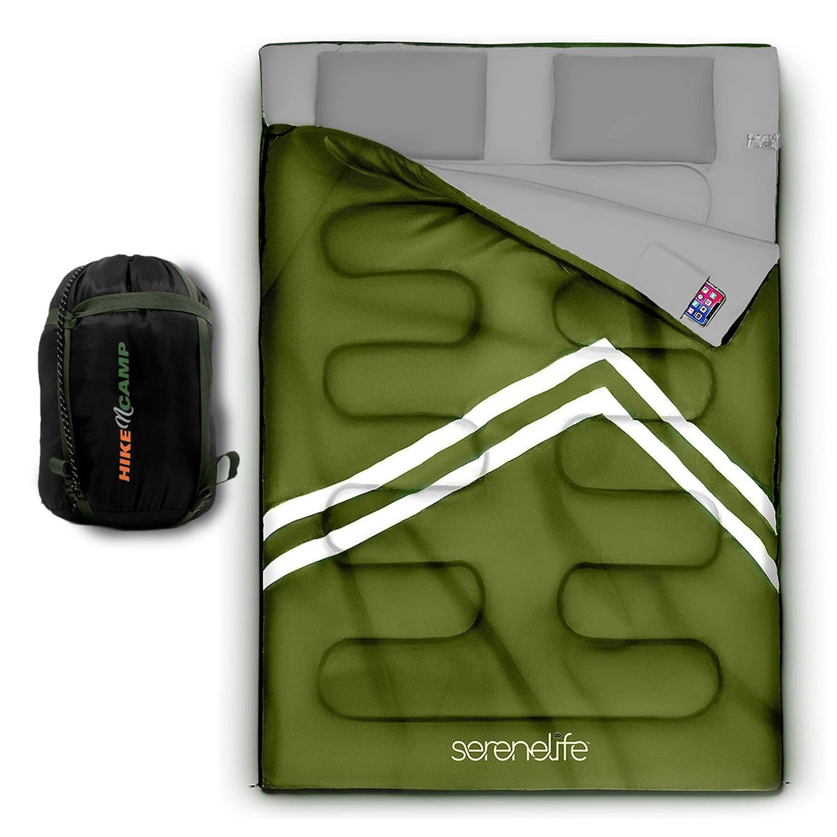 SereneLife SLSBX9 - Double Sleeping Bag with Two Pillows- Lightweight & Waterproof Sleeping Bag for Adults or Teens, For Camping, Backpacking or