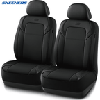 Skechers Premium Leather Car Seat Cover – Front Seat, Durable, Breathable, Universal Fit for Cars, SUVs, and Trucks - Black