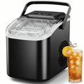 Snowyermine Countertop Ice Maker with Handle, 26 lbs/24H Portable Ice Machine, 2 Bullet Ice Sizes, 8 Cubes in 6 Minutes, Self-Cleaning for Home, Bar
