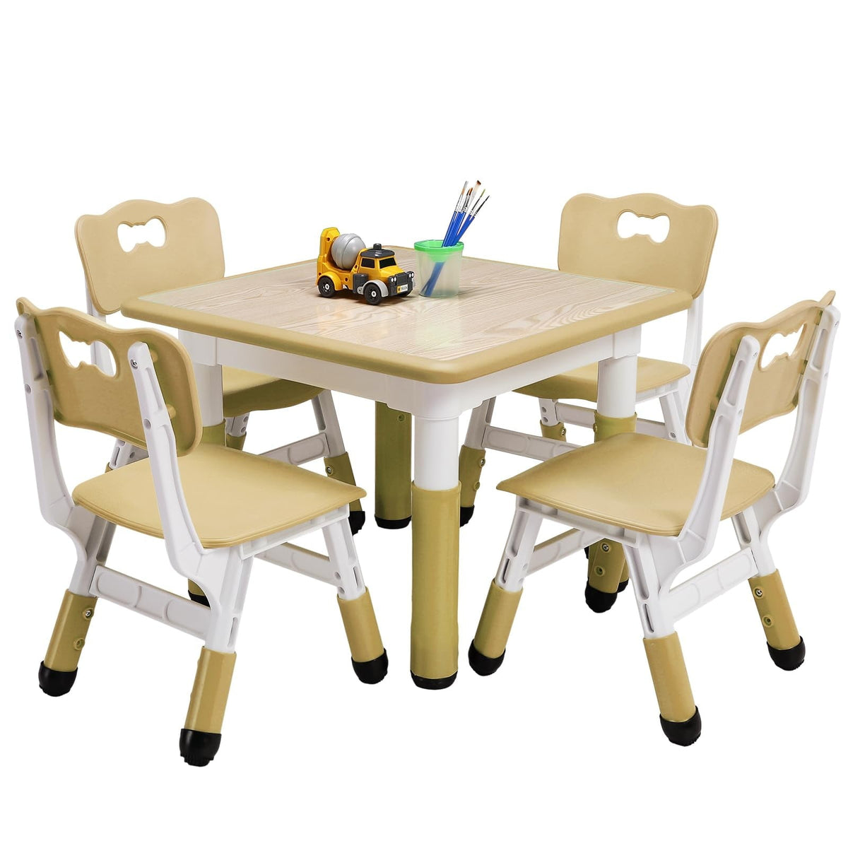 TROPOW Kids Table and Chairs,Height Adjustable Toddler Table and 4 Chair,Multi-Activity Table with Graffiti Desktop Non-Slip Legs for Ages 2-10