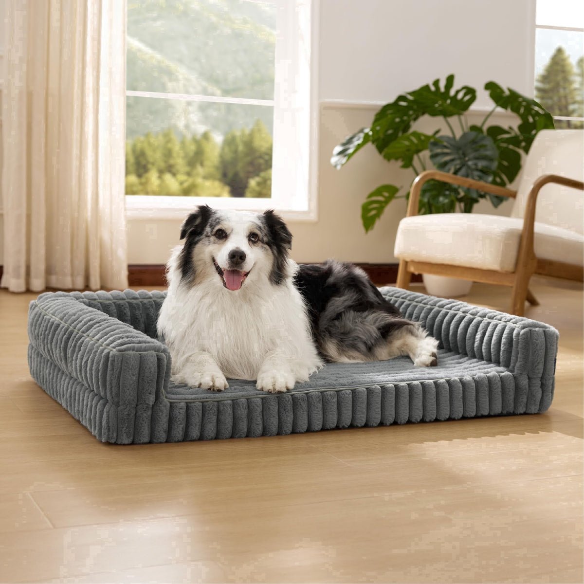 U By Bedsure Comfy Fleece Orthopedic Extra Large Dog Bed, Waterproof Egg-Crate Foam Pet Couch Sofa with Sides, Non-Slip Base, Washable Corduroy Cover