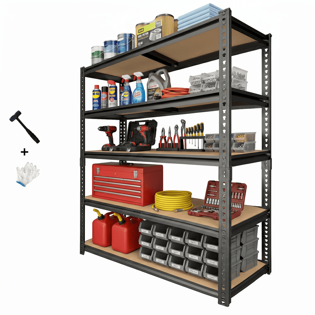 UBERLYFE Heavy Duty Garage Shelves, 2400 lbs Capacity 5-Tier Metal Storage Shelves, 60”H Adjustable Shelving Unit, Narrow Garage Storage Rack