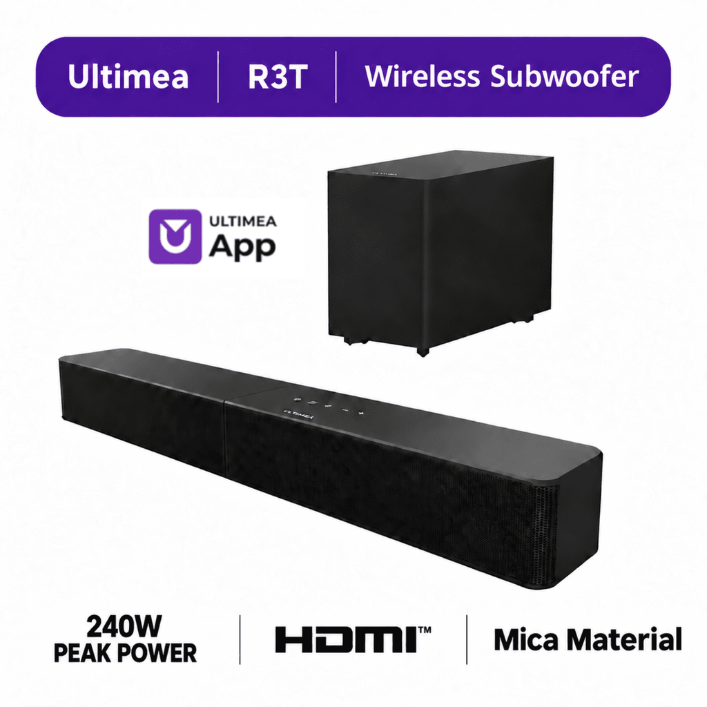 ULTIMEA Sound Bar With Wireless Subwoofer, 240W, App Control, BassMX & VoiceMX, Soundbar for Smart TV, Bluetooth 6.0, HDMI, Optical, Poseidon R3T