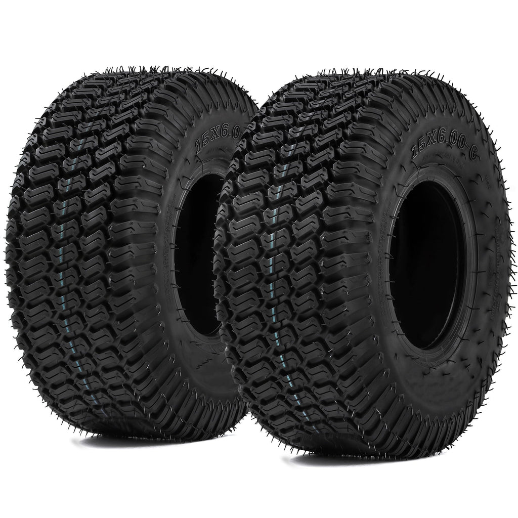 Uforic Set of 2 15x6.00-6 Lawn Mower Turf Tires, Heavy Duty 4 Ply Tubeless Replacement Tires, 570 LBS Max Load Capacity for Riding Lawn Tractors &