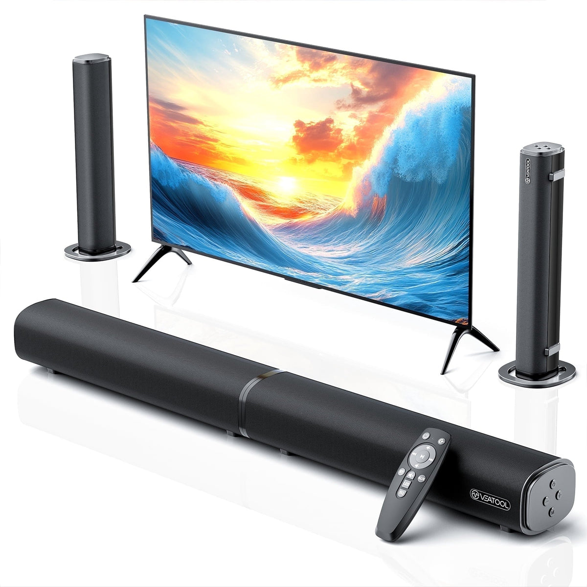 VEAT00L 2.2ch Sound Bar, 100W Bluetooth 5.0 Sound Bars for Smart TV, 3D Surround Sound System with Powerful Bass,Home Theater Speakers with