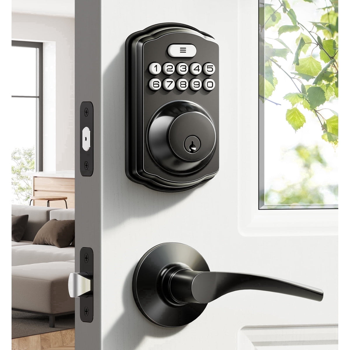 Veise Keyless Entry Door Lock with 2 Handles, Electronic Keypad Deadbolt, Matte Black