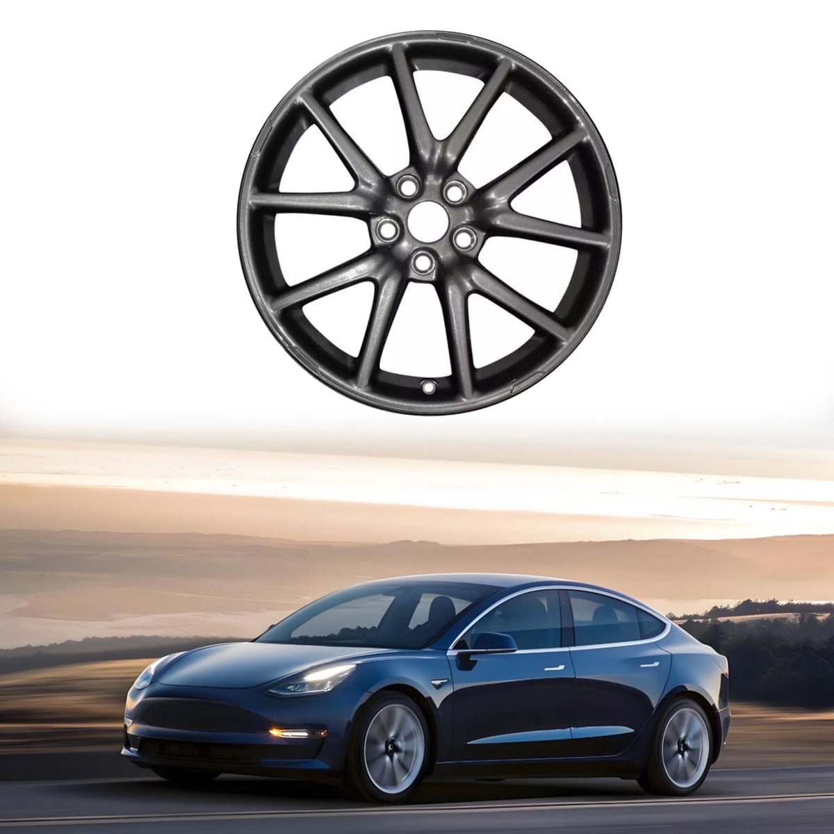 WRWolf Fit for Tesla Model 3 OEM Design Wheel 18" 2017-2023 18x8.5 Charcoal Single Replacement Rim 96276