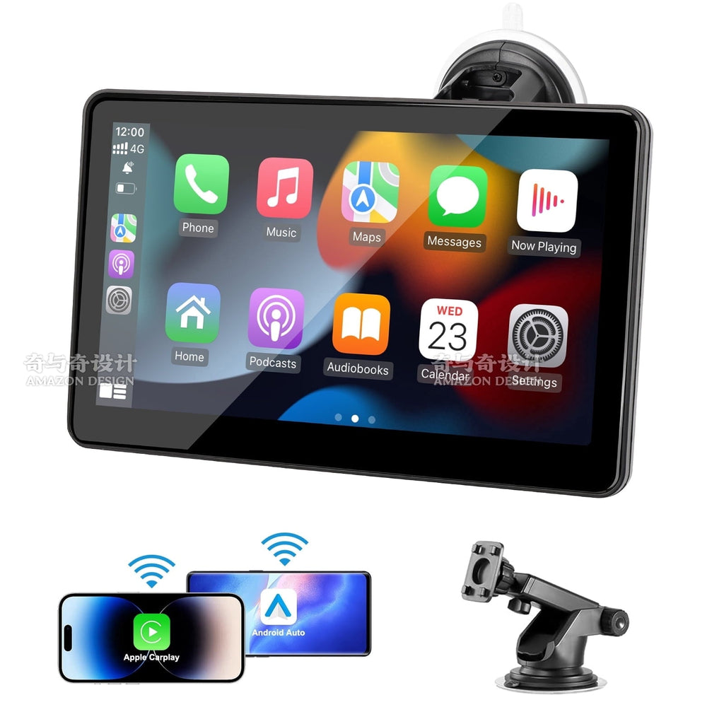 Wireless Apple Carplay Screen for Car, 7" HD Touch Screen Portable Car Stereo for Carplay & Android Auto, Pantalla Para Carros with Bluetooth, AUX