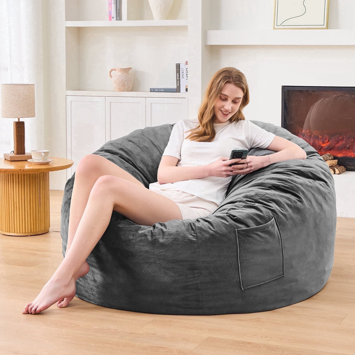 XIECUVA Bean Bag Chair Stuffed Memory Foam for Adults ，Medium Size Beanbag Sofa，3 ft