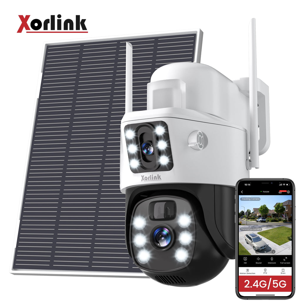 Xorlink 4K/8MP Solar Security Camera, 360° View Wireless Outdoor Camera, Waterproof PIR Detection, Rechargeable Battery Powered Home Dual Lens