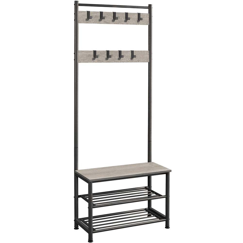 Yaheetech 73'' H Metal Hall Tree Entryway Coat Rack with Shoe Storage Bench & 9 Movable Hooks,Gray