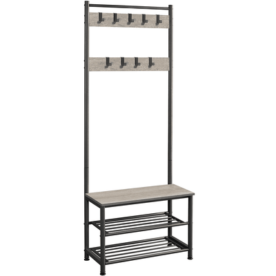 Yaheetech 73'' H Metal Hall Tree Entryway Coat Rack with Shoe Storage Bench & 9 Movable Hooks,Gray