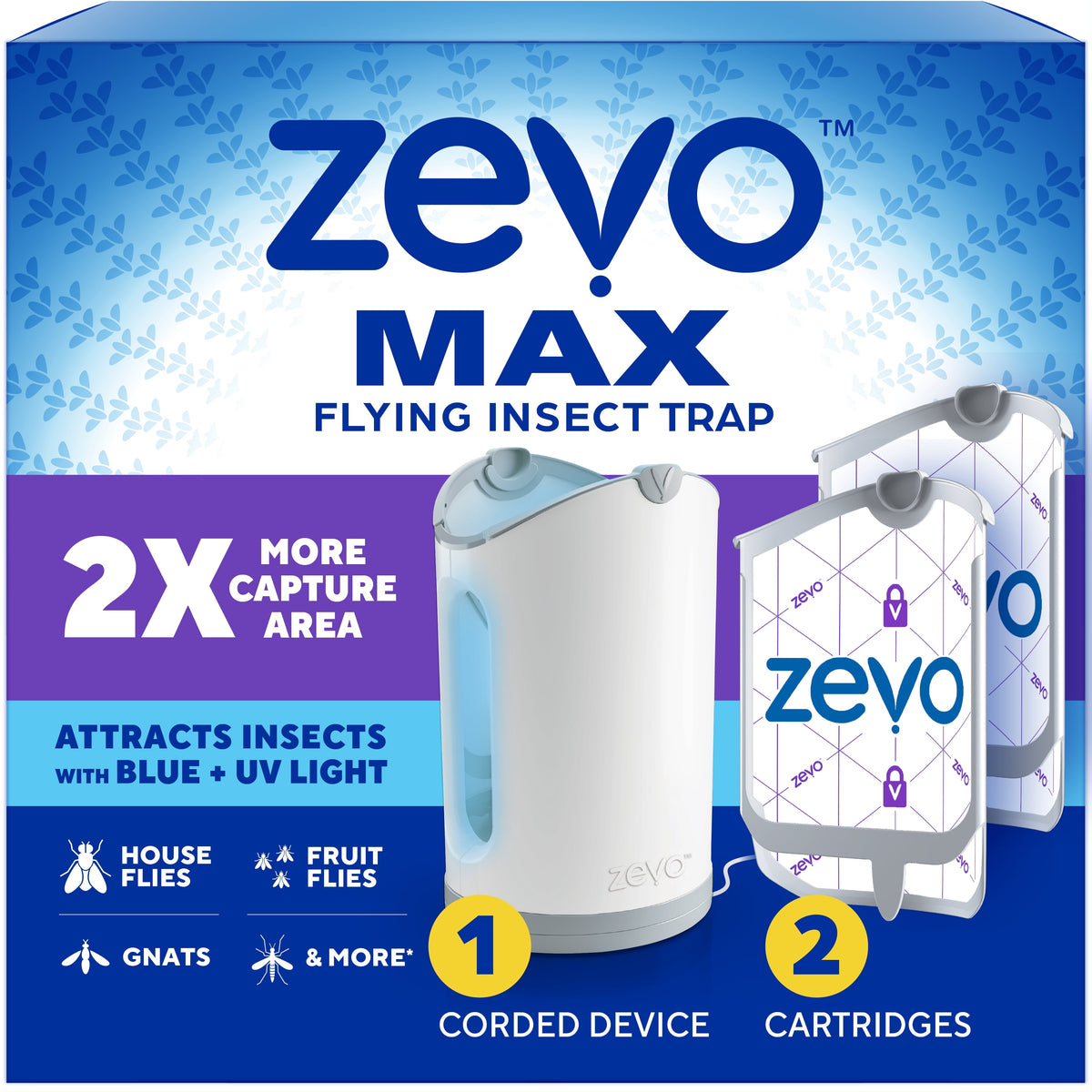 Zevo Max Flying Insect Indoor Fly Trap: Easy, Mess-Free Solution - Light Trap Catches & Kills House Flies, Fruit Flies, Gnats, & More (1 Plug in