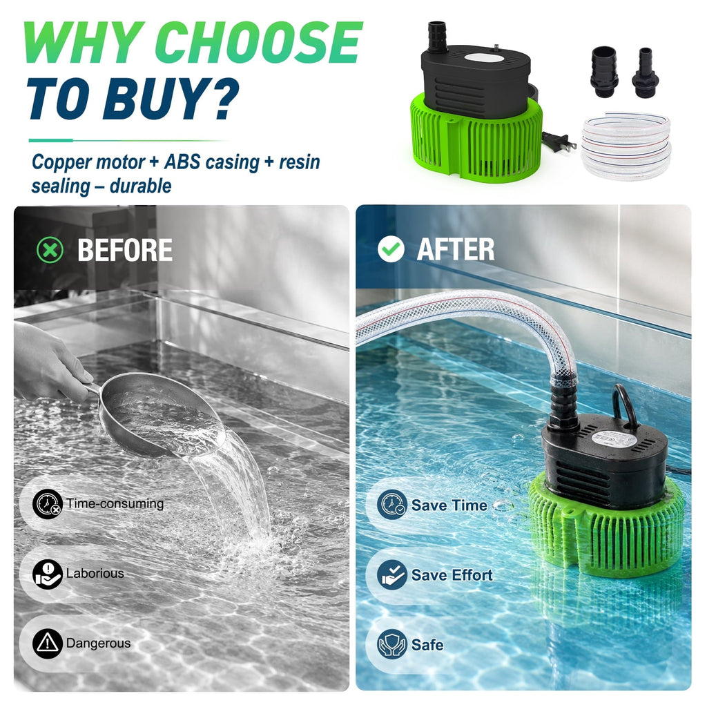 LAANPOLE Pool Cover Pump Above Ground - Submersible Sump Pump, Swimming Water Removal Pumps, with Drainage Hose & 25 Feet Extra Long Power Cord, 850