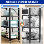 4-Tier Storage Shelving Unit, 397lbs Capacity Heavy Duty Metal Shelf , Foldable Storage Shelf with Wheels, Garage Shelf, Metal Storage Rack, Kitchen