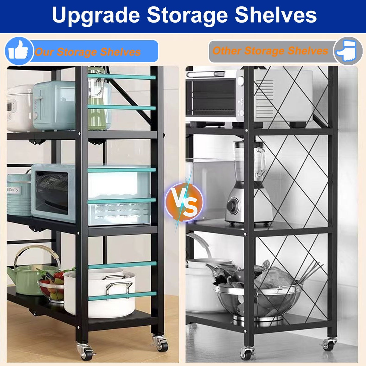 4-Tier Storage Shelving Unit, 397lbs Capacity Heavy Duty Metal Shelf , Foldable Storage Shelf with Wheels, Garage Shelf, Metal Storage Rack, Kitchen