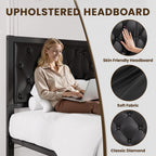Lifezone Bed Frame with Upholstered Headboard, Queen, Metal Support, No Box Spring Needed, Modern Black