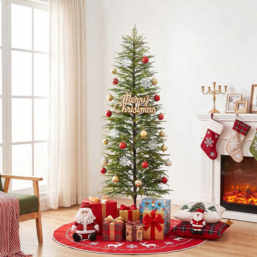 DR.Planzen 6' Green Cypress Artificial Christmas Tree, Pencil Xmas Tree with Foldable Metal Stand, Easy Assembly Indoor Large Room Holiday Decor