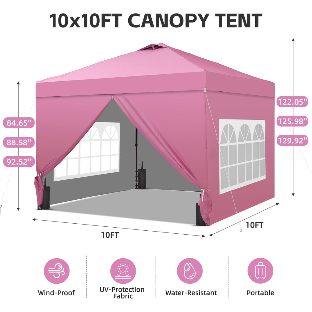 Ainfox 10'x10'Pop Up Canopy Tent 4 Removable Walls Windproof UV Shelter Outdoor,Pink