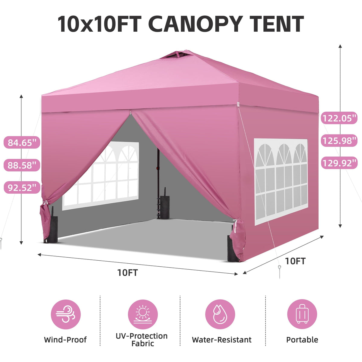 Ainfox 10'x10'Pop Up Canopy Tent 4 Removable Walls Windproof UV Shelter Outdoor,Pink