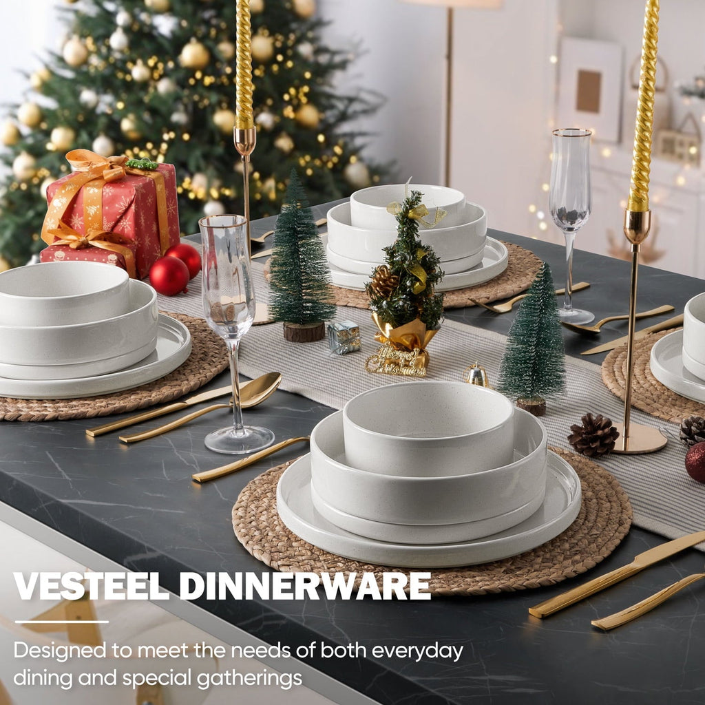 Vesteel 16 Pieces Dinnerware Sets, Premium Stoneware Dishes Set for 4, Speckled Plates and Bowls Set for Home Restaurant, Microwave and Dishwasher