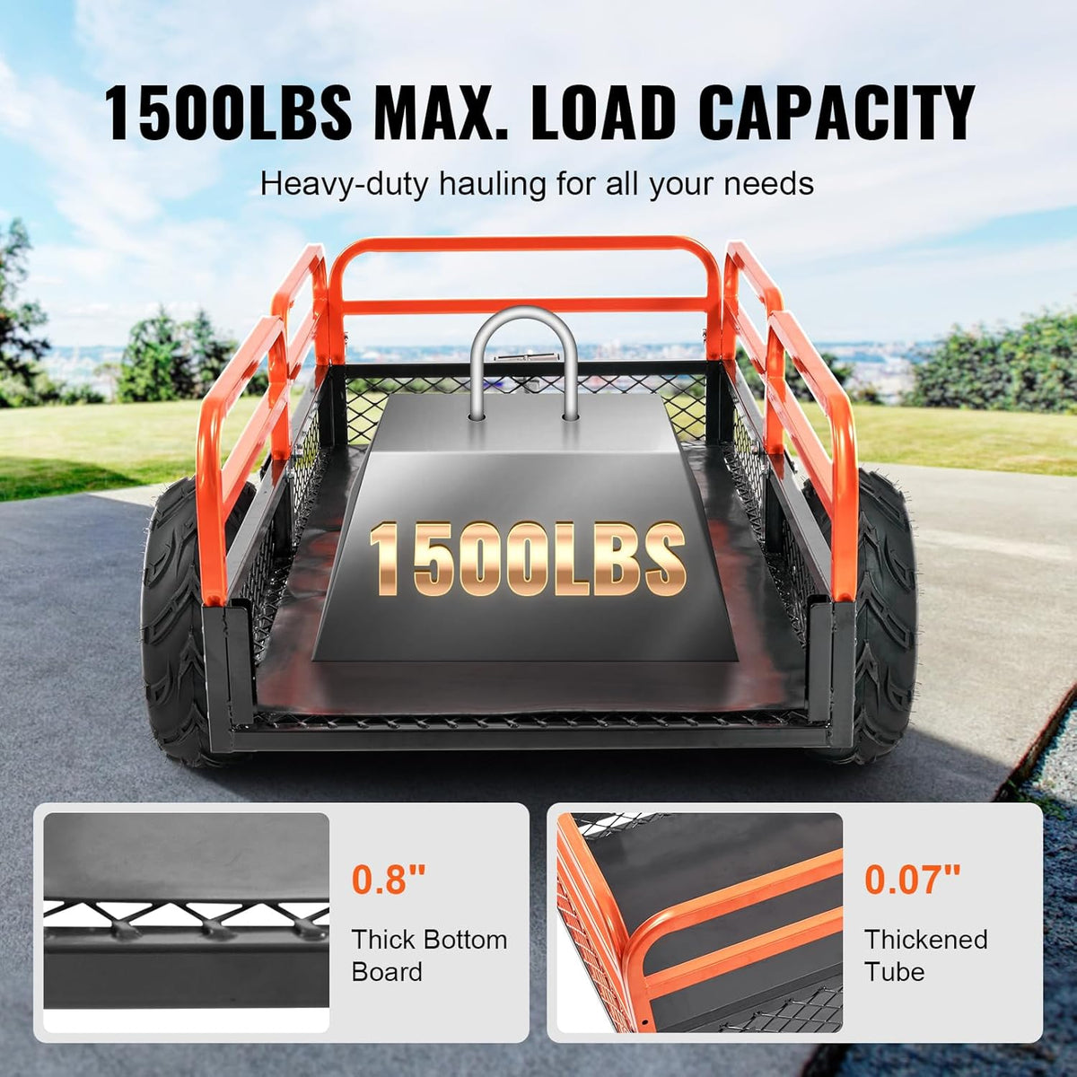 VEVOR ATV UTV Tow-Behind Dump Cart 1500 lb 15 cu ft
