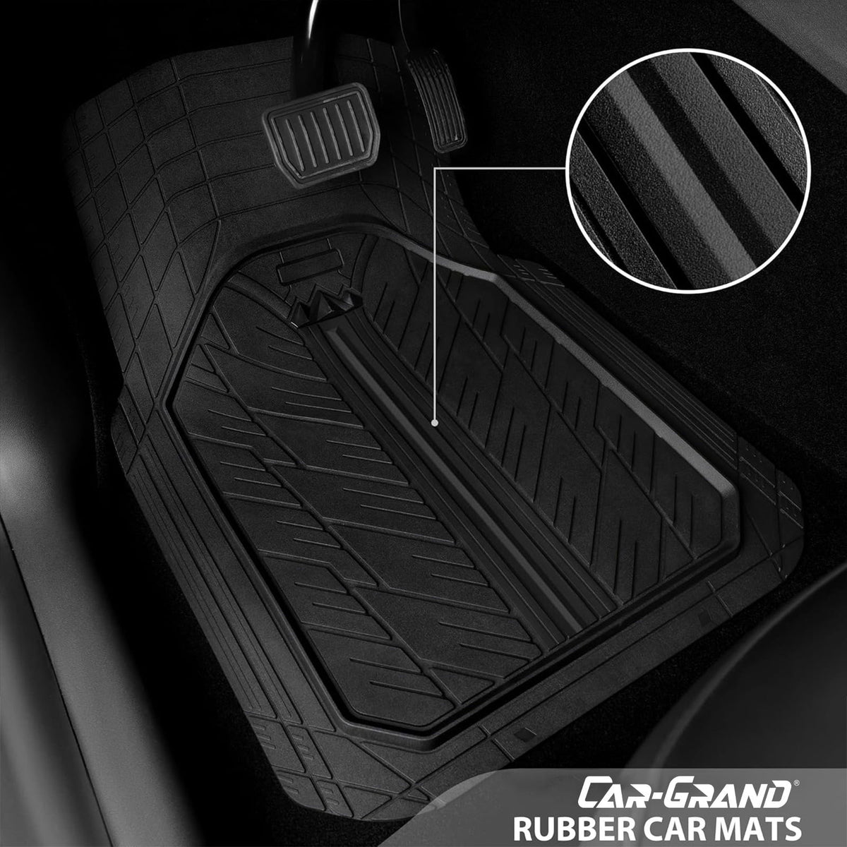 CAR GRAND Heavy Duty Rubber Car Floor Mats, Deep Dish Waterproof Car Mats All Weather, Universal Trim-to Fit Automotive Floor Mats for Car SUV Truck