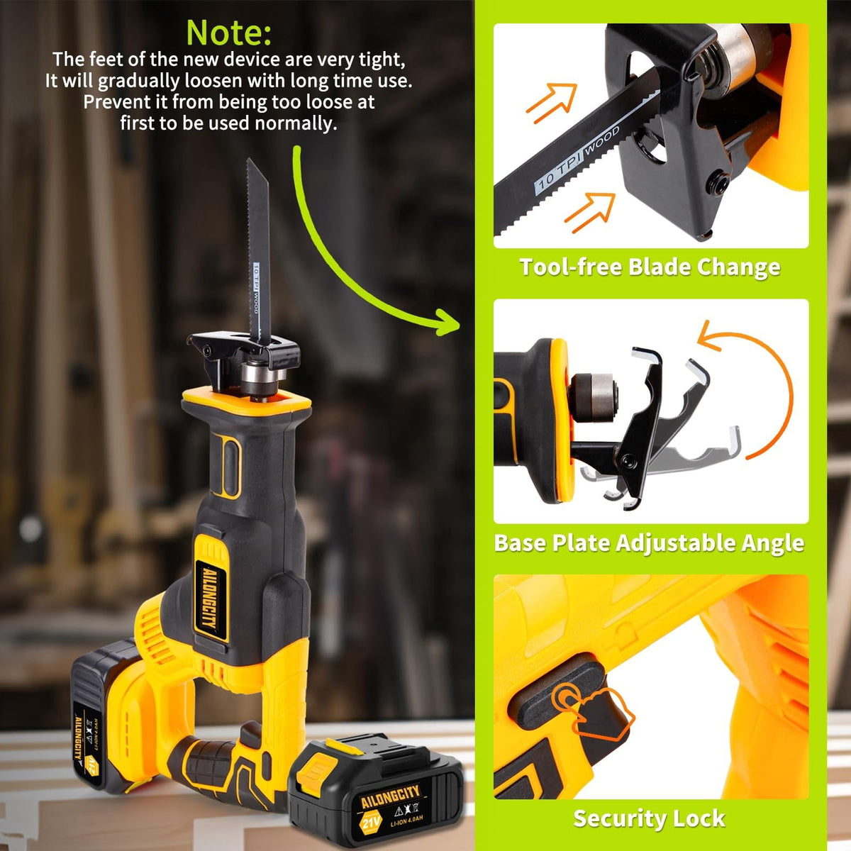 21V Brushless Reciprocating Saw,2×4.0Ah Battery Cordless Power Sawzaw 28mm 3500 SPM High-Performance Saws with 12 Saw Blades, Recíproca for Heavy
