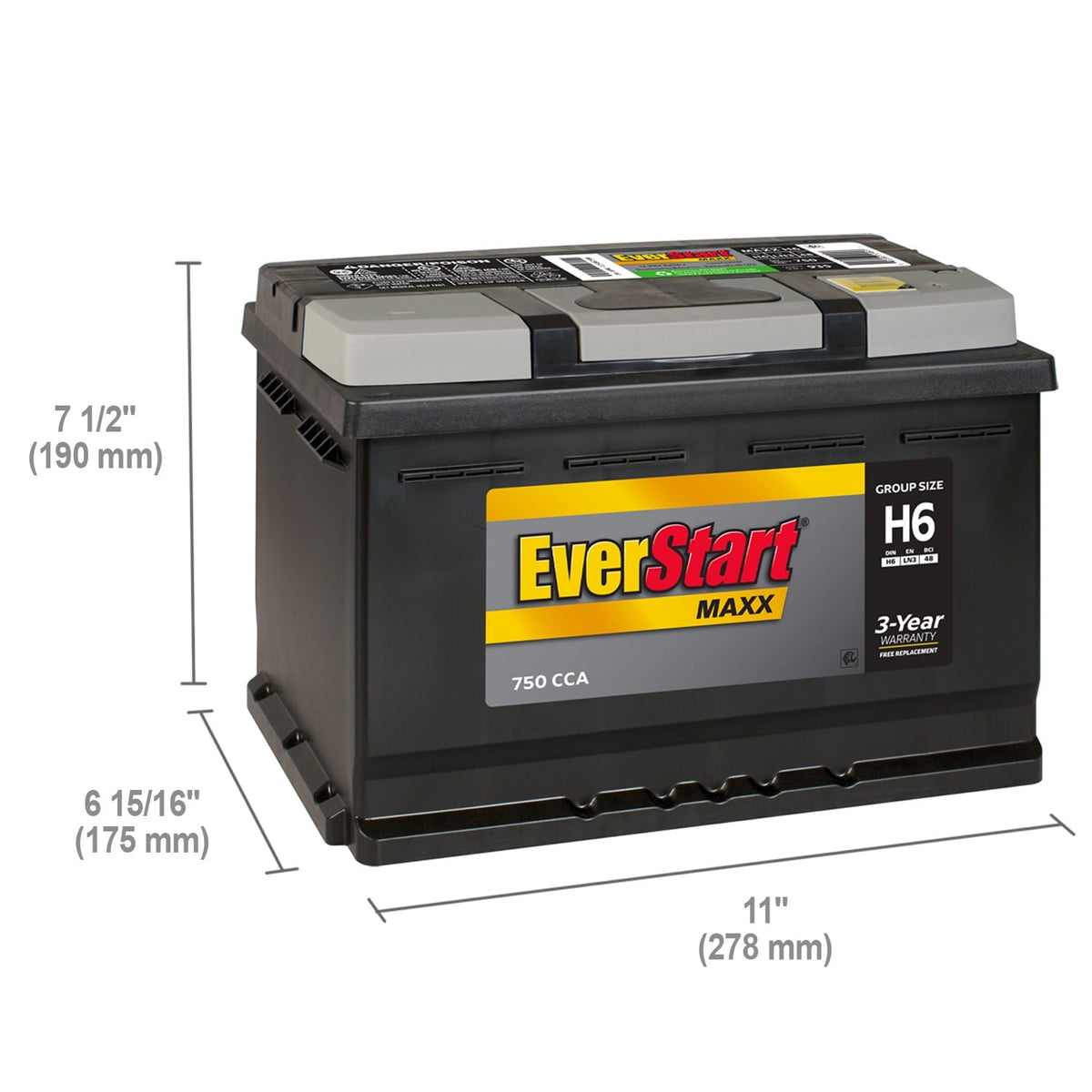 EverStart Maxx Lead Acid Automotive Battery, Group Size H6 / LN3 / 48 12 Volt, minimum 730 CCA 120 RC