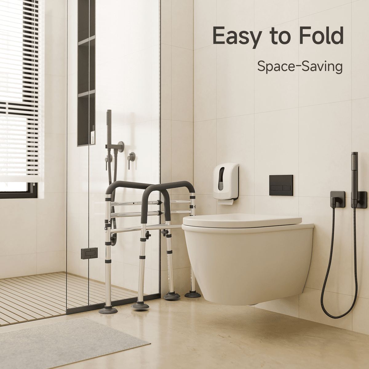 Loyoda Toilet Safety Rail, Adjustable Foldable Toilet Frame with Handles for Seniors 350 lb Weight Cap