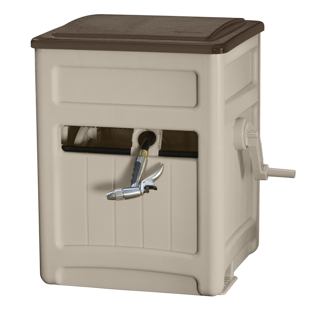 Suncast Smart Trak Hideaway Outdoor Garden Hose Reel With Storage Bin, Taupe - 225'