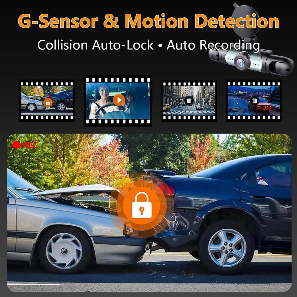 4-Channel Dash Cam with 1080P Front, Inside & Rear Cameras, Night Vision, HDR, G-Sensor, Loop Recording & 24HR Parking Mode