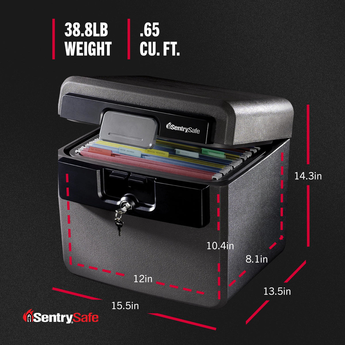 SentrySafe HD4100 Fire & Water Resistant File Document Safe with Key Lock, 0.65 cu ft, Charcoal Gray