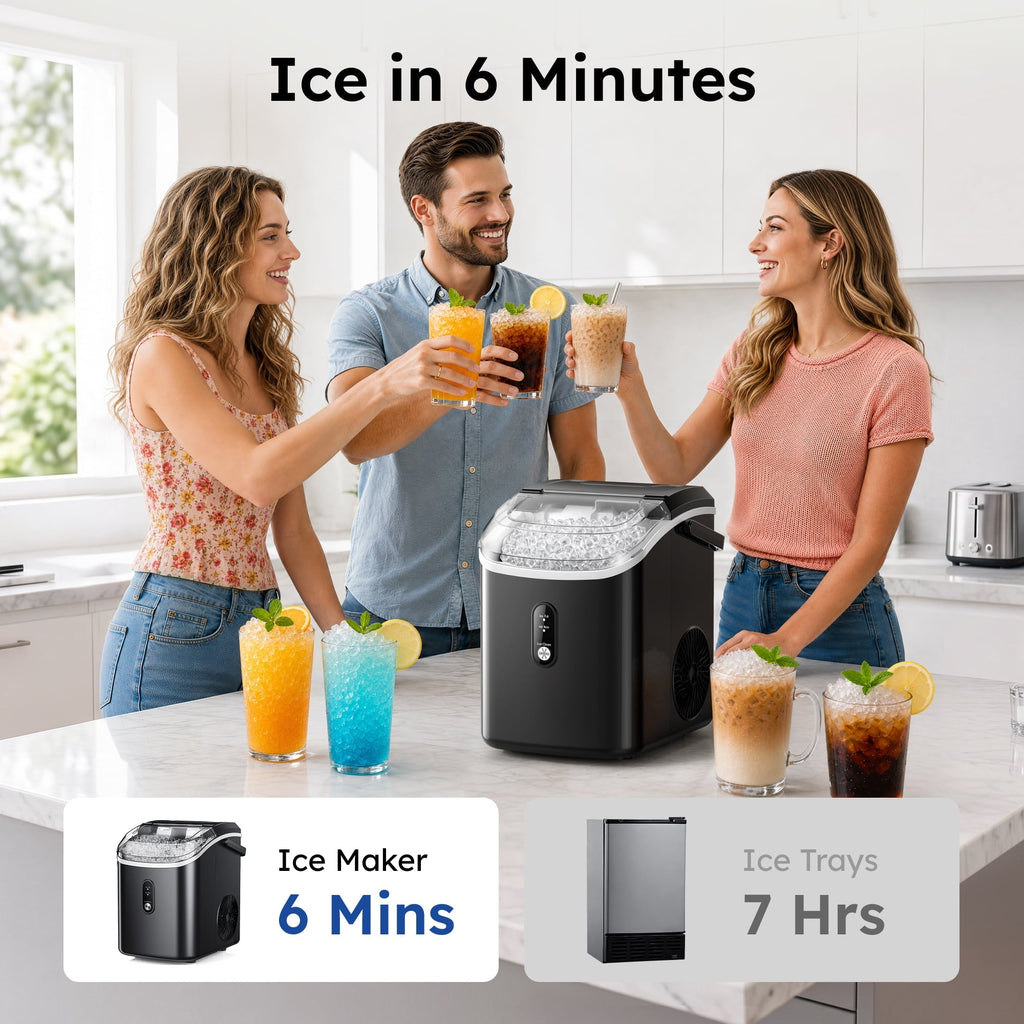 Simzlife 35lbs/24H Nugget Ice Maker Countertop,Portable Pebble Crushed Soft Chewable Ice Maker Machine with Self-Cleaning, Black