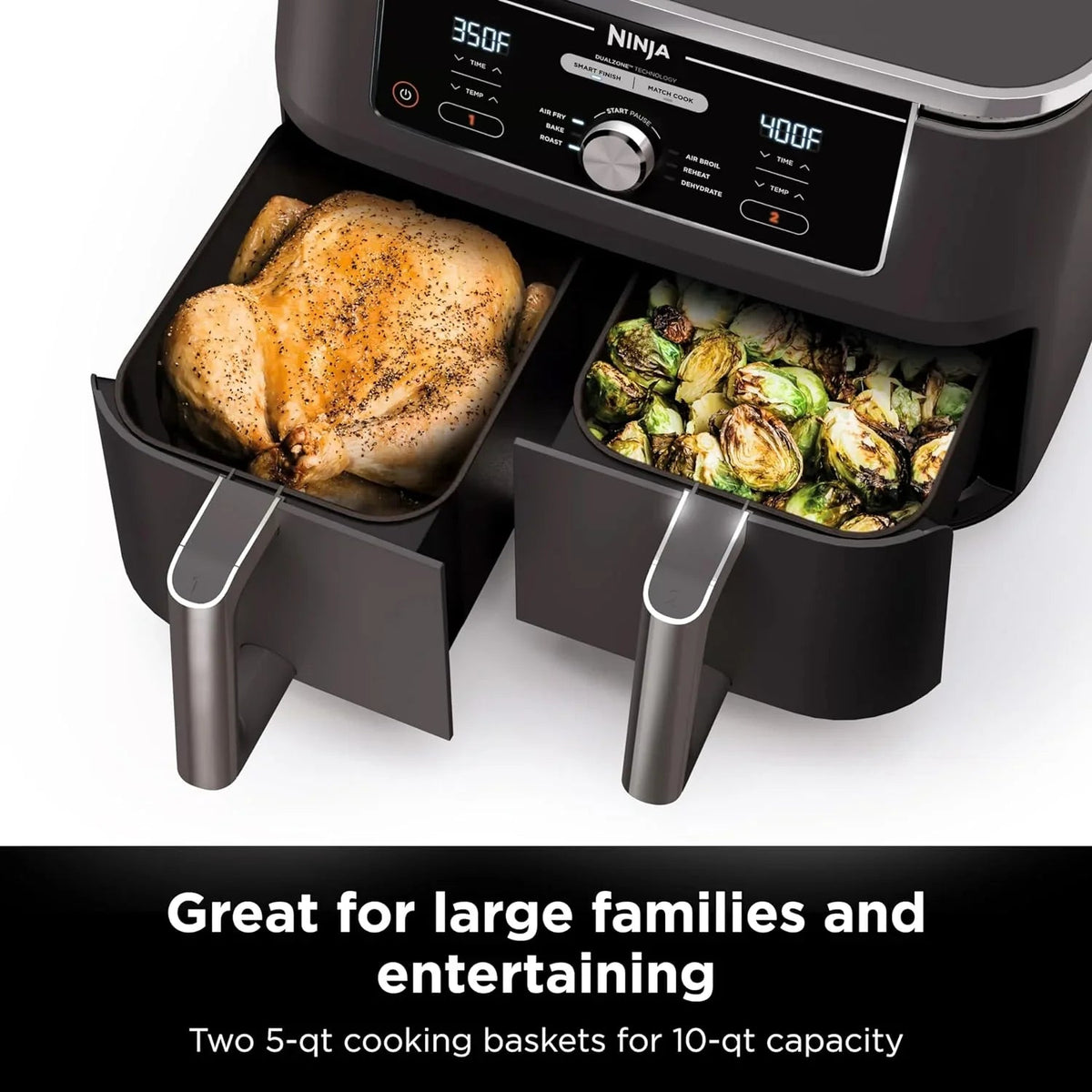 Ninja Foodi 10 QT 6-in-1 DualZone Smart XL Air Fryer, 2 Independent 5 QT Baskets, Grey - DZ550