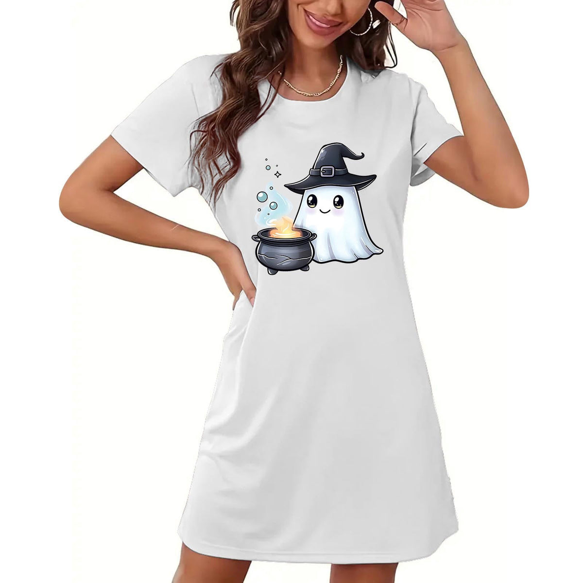 Censtreet Halloween Sleep Shirts for Women Short Sleeve Night Shirts for Sleeping Pullover Nightgown Soft Nightdress