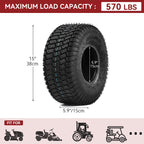 Uforic Set of 2 15x6.00-6 Lawn Mower Turf Tires, Heavy Duty 4 Ply Tubeless Replacement Tires, 570 LBS Max Load Capacity for Riding Lawn Tractors &